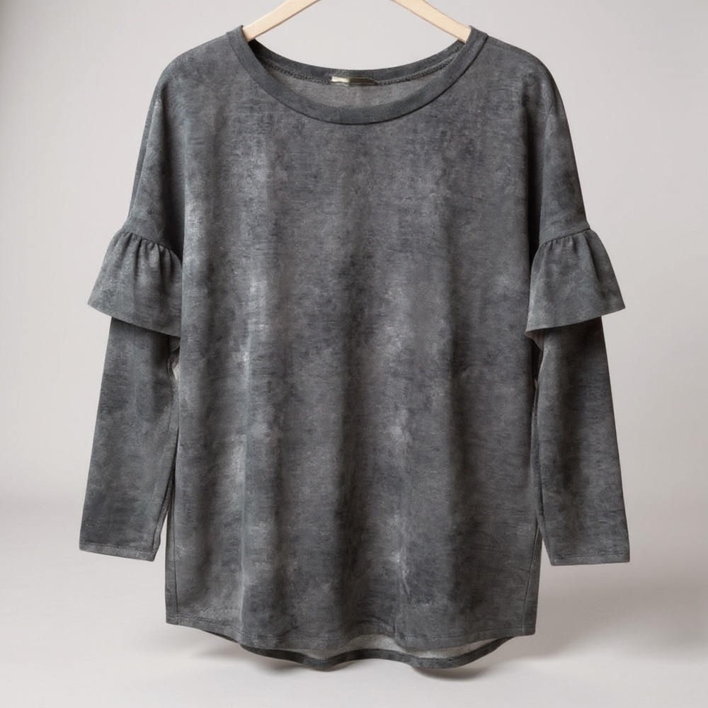 Misia‎ Women’s Gray Ruffled 3/4 Sleeve Sweater Blouse M